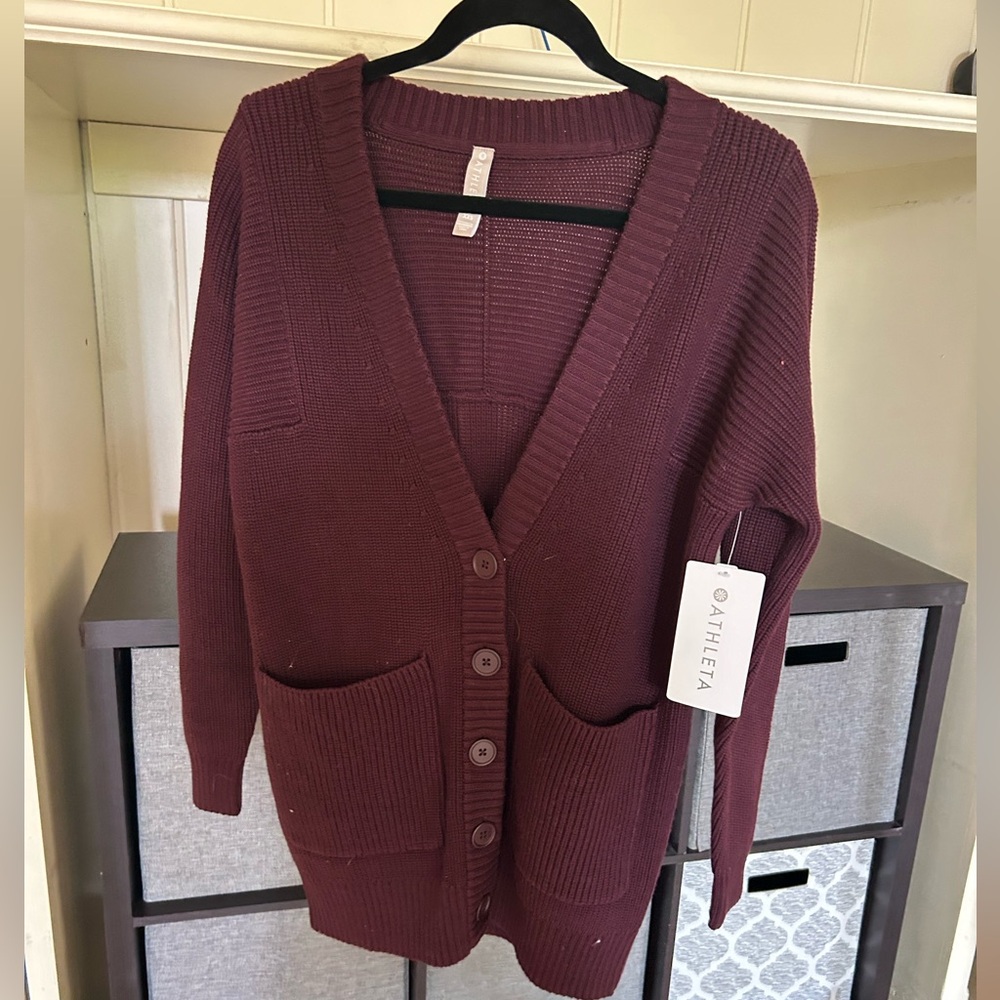 Athleta maroon thick sweater with buttons. Brand new with tags